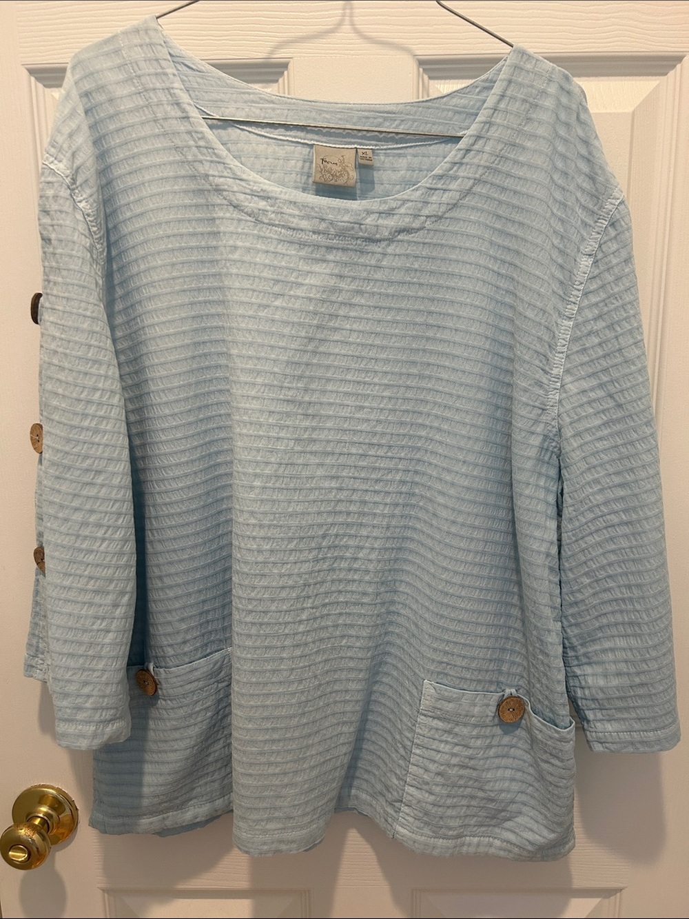 Focus Brand Light Blue Women's Tunic Top with Button Detail